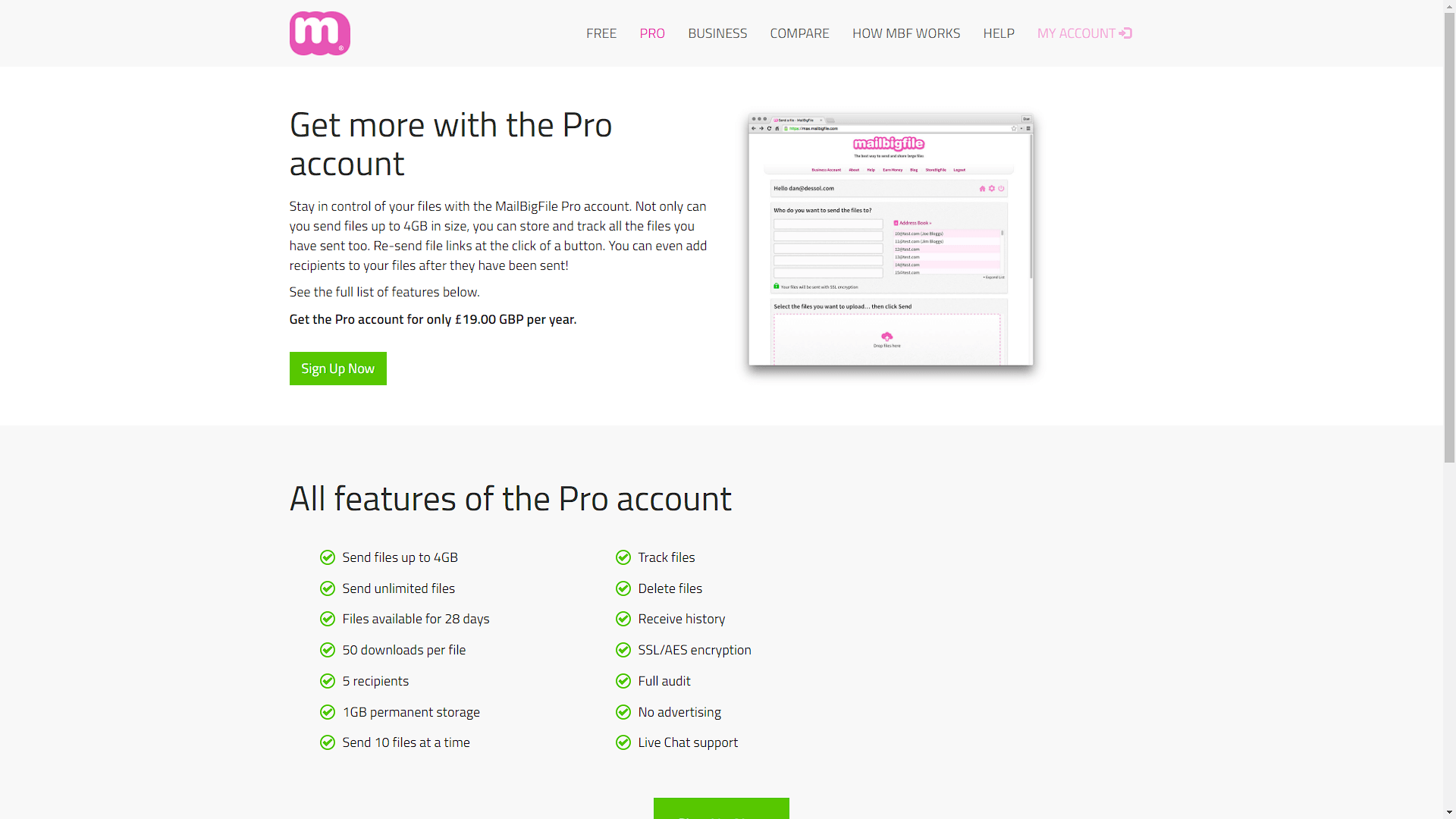 MailBigFile Pro Page